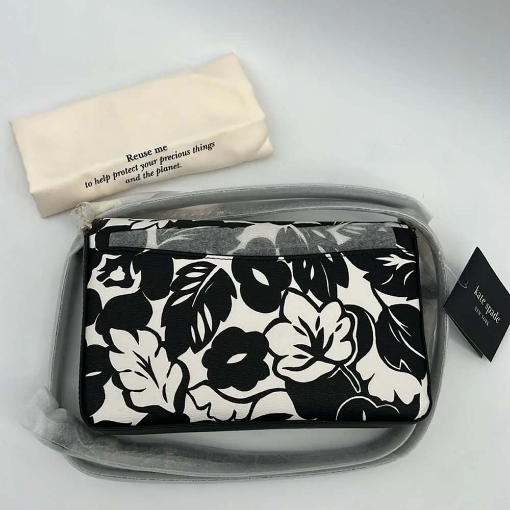 Kate Spade Morgan Tropical Foliage Flap Chain Wallet Crossbody Black Multi